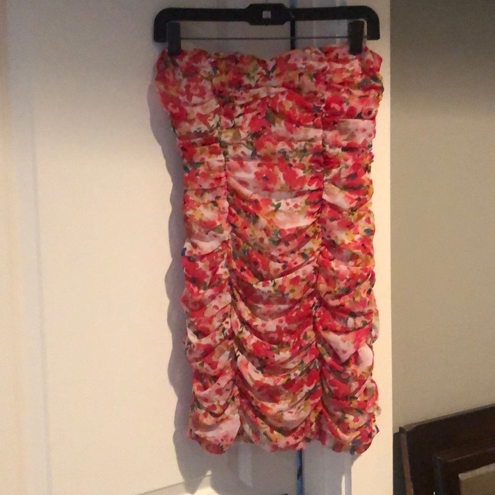 F21 strapless floral mini dress